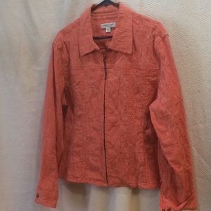 Heavy orange flower print/embossed jacket.